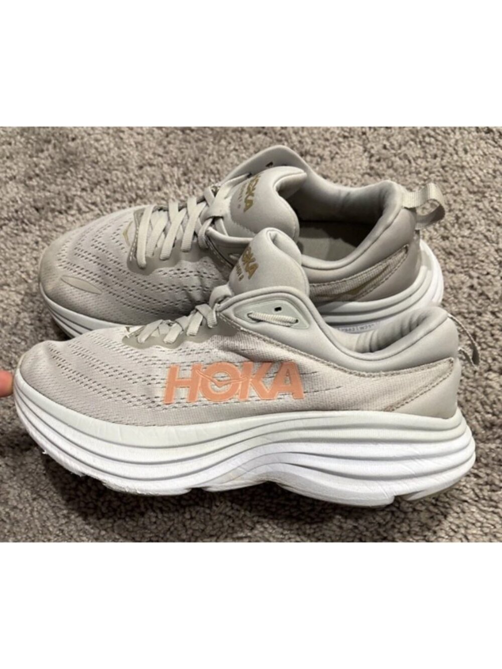 Nice! Hoka Bondi 8 Wide Shoes Womens Size 7.5 D Wide Gray Sneakers 1127954 HMLR